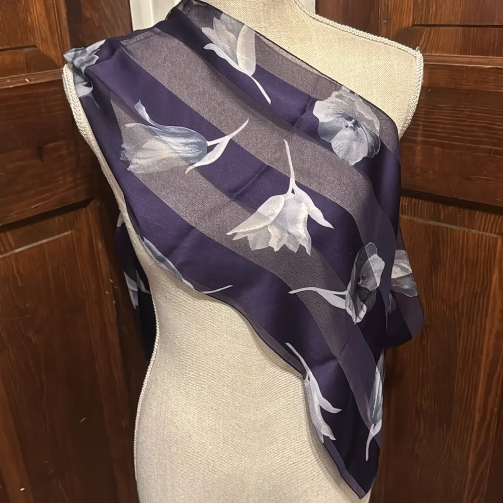 Blue Floral Sheer Lightweight Scarf